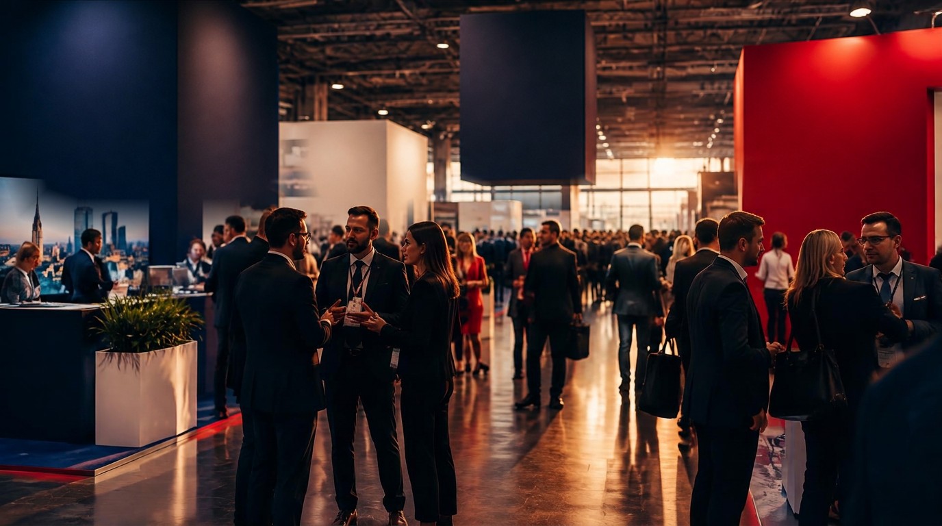 Business networking at a trade fair